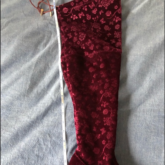 Burgundy Over The Knee Velvet Boots - Picture 4 of 7
